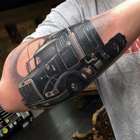 60 Truck Tattoos For Men - Vintage and Big Rig Ink Design Ideas Truck Tattoos For Men, Truck Tattoos, Trucker Tattoo, Hot Rod Tattoo, Truck Tattoo, Pink Truck, Kenworth Trucks, Truck Art, Big Rig