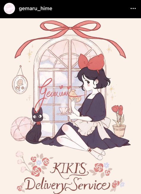 Kikis Delivery Service Fanart, Kikis Delivery Service Art, Kikis Delivery Service Poster, Kiki And Jiji, Studio Ghibli Fanart, Studio Ghibli Characters, Ghibli Artwork, Kiki Delivery, Kiki's Delivery Service