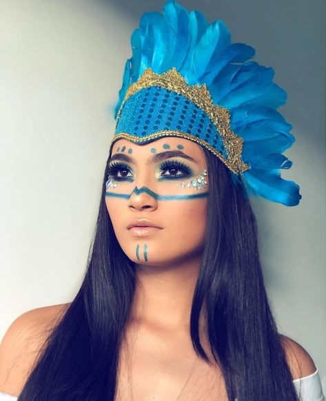 Indian Makeup Halloween, Burning Man Makeup, Indigenous Makeup, Native American Makeup, Native American Face Paint, Diwali Painting, American Indian Girl, Plus Size Summer Fashion, Female Art Painting