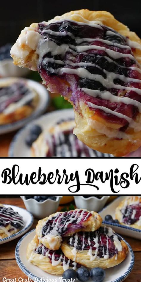 Blueberry Danish is a quick and easy, delicious, blueberry dessert recipe made with fresh juicy blueberries and a cream cheese mixture added to puff pastry, and baked until golden, flaky perfection, and drizzled glaze. Blueberry Danish Recipe Puff Pastries, Blueberry Fritters Recipe, Easy Puff Pastry Desserts, Blueberry Danish, Fresh Blueberry Recipes, Cream Cheese Danish Recipe, Blueberry Desserts Recipes, Cheese Danish Recipe, Cream Cheese Pastry