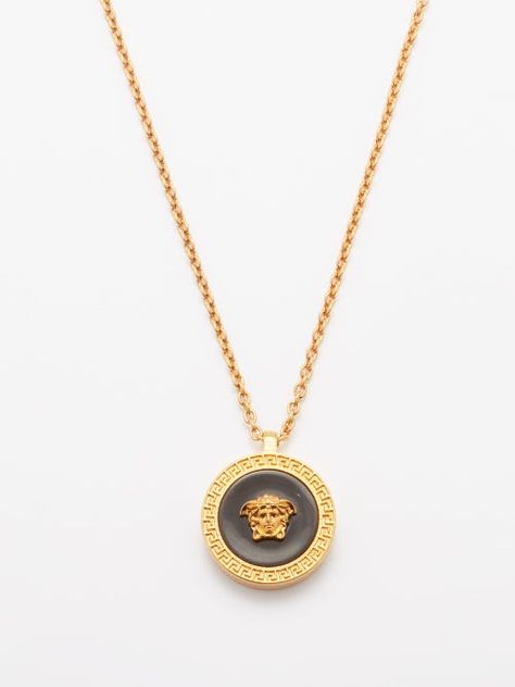 Shop or share your style of the product on ModeSens! Versace sets the Medusa-head motif of this gold-tone medallion necklace in a pool of glossy black enamel, then encircles with the house's meandering Greek-Key pattern. Medusa Pendant, Black Medusa, Versace Necklace, Greek Key Pattern, Medusa Head, Medallion Necklace, Mens Gold, Greek Key, Gold Pendant Necklace