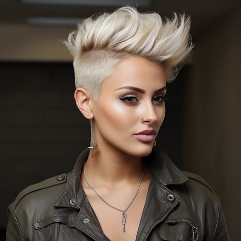 Mohawk Hairstyles For Women, Mohawk Haircut, Shaved Hair Cuts, Short Shaved Hairstyles, Hairstyles Braid, Silver Blonde Hair, Chic Short Hair, Silver Blonde, Mohawk Hairstyles