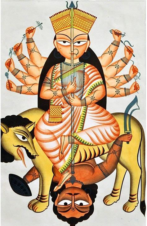 Kalighat painting Durga Phad Painting, Bengali Art, Durga Painting, Boho Art Drawings, Indian Painting, Hinduism Art, Madhubani Painting, Indian Folk Art, Indian Paintings