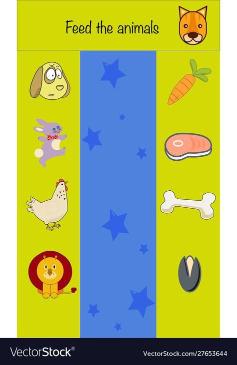 Feed animals children education game iq test vector image on VectorStock Iq Test For Kids, Iq Kids, Feed Animals, Find The Difference Pictures, Iq Games, Feed The Animals, Animals Preschool, Children Games, Test For Kids