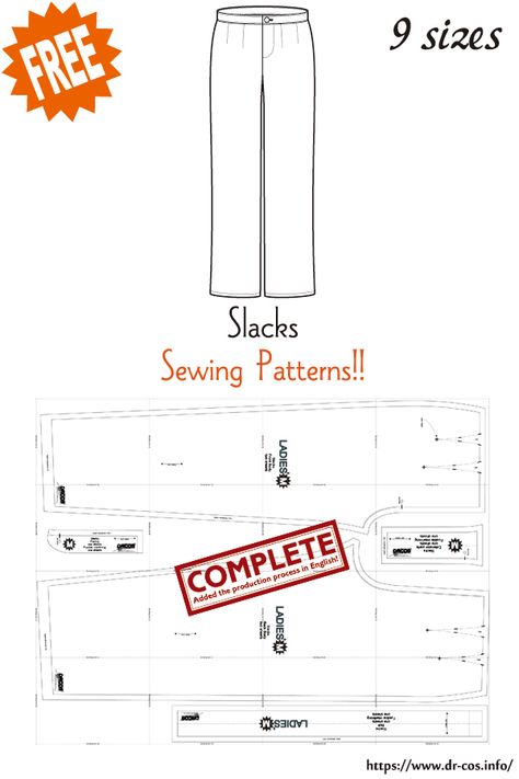 This is the pattern of Slacks. inch size(letter size) Children's-4,8,10/Ladies'-S,M,L,LL/Men's-L,LL cm size(A4 size) Children's-100,120,140/Ladies'-S,M,L,LL/Men's-L,LL Added the number of fabric meters required for each size ❤️The production process is now uploaded to the site. Pant Size Chart Men, Slacks Pattern, Slack Pattern, Japanese Sewing Patterns, Sewing Pants, Wedding Dress Patterns, Japanese Sewing, Free Sewing Patterns, Japanese Patterns