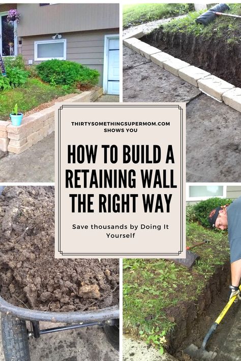 Working on home improvement projects yourself can save you thousands of dollars when done right. With these tips, you can learn how to build a retaining wall the right way in just one afternoon. Cheap Retaining Wall, Small Retaining Wall, Diy Retaining Wall, Backyard Retaining Walls, Building A Retaining Wall, Garden Retaining Wall, Concrete Retaining Walls, Sloped Yard, Sloped Backyard