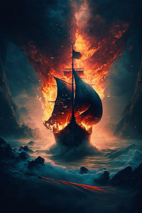 This is a digital artwork that shows a fantasy battle scene, with a burning boat as the main focus. The scene is set in a fantasy world, and it is depicted in a way that gives it a cinematic feel. The image is intended to be impactful and dramatic. It is a great choice for those who enjoy fantasy art, battle scenes, or want to add a powerful piece to their home decoration. Burn The Ships Wallpaper, Burning Boats Tattoo, Burning Ship Drawing, Burn The Boats Wallpaper, Burn The Ships For King And Country, Burn The Boats Tattoos, Burning Ship Tattoo, Fantasy Ship Art, Burn The Ship Tattoo