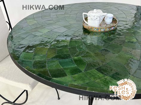 AMAZING MOSAIC TABLE, Handmade Round Green Table, Traditional Custom Made Flower Design,  Luxurious Outdoor Patio Furniture For Home Decor Check more at https://hikwa.com/product/amazing-mosaic-table-handmade-round-green-table-traditional-custom-made-flower-design-luxurious-outdoor-patio-furniture-for-home-decor/ Mosaic Round Table, Moroccan Fountain, Moroccan Side Table, Mosaic Tile Table, Moroccan Doors, Moroccan Furniture, Tile Table, Pom Pom Pillows, Jewelry Box Mirror