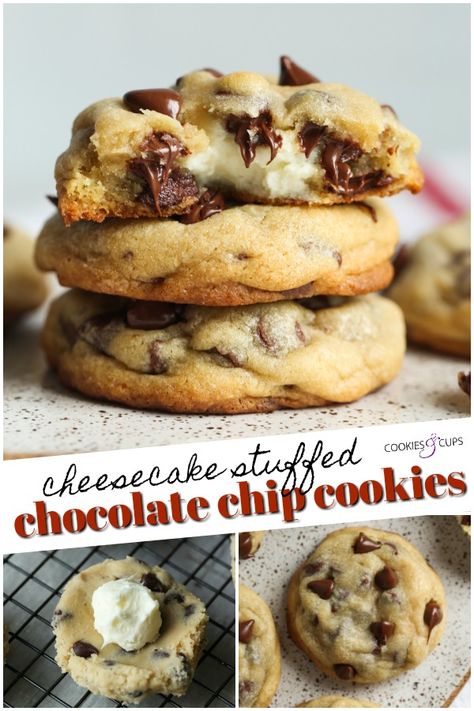 Cheesecake Stuffed Cookies, Buttery Chocolate Chip Cookies, Biscotti Cheesecake, Stuffed Chocolate Chip Cookies, Stuffed Cookies, Ultimate Cookies, Filled Cookies, Cheesecake Cookies, Chocolate Cookie Recipes