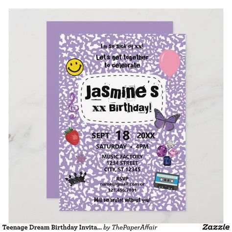 Olivia Rodrigo Birthday Invitation, Teenage Dream Birthday, Dream Sweet 16, Teenage Parties, Dream Birthday, 12 Birthday, 16th Birthday Invitations, Party Inspo, Book Party