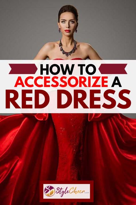 Red Sequin Dress Accessories, Jewelry For A Red Dress, Red Evening Dress Jewelry, Red Gala Dress Accessories, Red Dress And Gold Jewelry, Long Red Dress Accessories, Red Strapless Dress Outfit, Wine Red Dress Jewelry, Red Dress Accessories Jewelry Classy