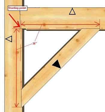 Brace Layout Question and Answers in Timber Framing/Log construction Timber Frame Joints, Timber Frame Construction Detail, Timber Joints, Timber Frame Plans, Timber Frame Joinery, Timber Frame Building, Framing Construction, Timber Frame Construction, Building A Pergola