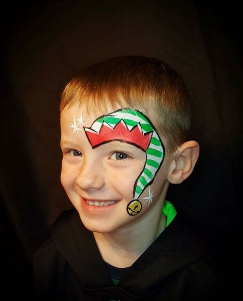 Boys Christmas Face Paint, Quick Christmas Face Painting, Christmas Lights Face Paint, Elf Face Painting, Grinch Face Paint Easy, Simple Christmas Face Painting For Kids, Christmas Facepainting Kids Easy, Xmas Face Painting, Holiday Face Paint