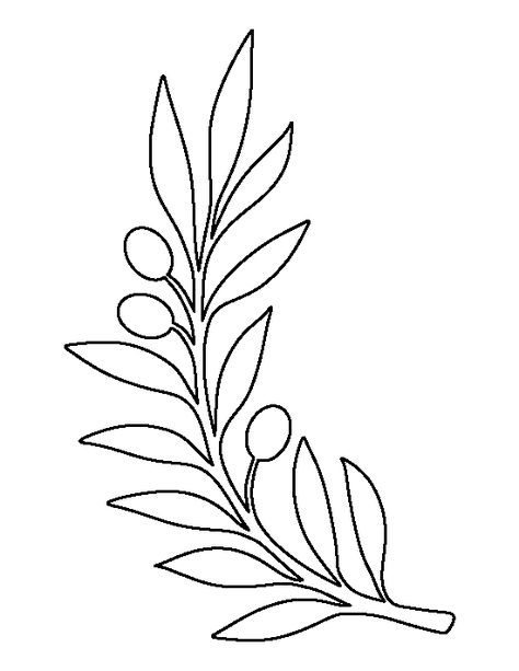 Olive branch pattern. Use the printable outline for crafts, creating stencils, scrapbooking, and more. Free PDF template to download and print at http://patternuniverse.com/download/olive-branch-pattern/ Olive Leaf Embroidery, Olive Branch Stencil, Olive Branch Outline, Branch Template, Leaves Template Free Printable, Printable Outline, Fleurs Diy, Leaf Stencil, Paper Leaves