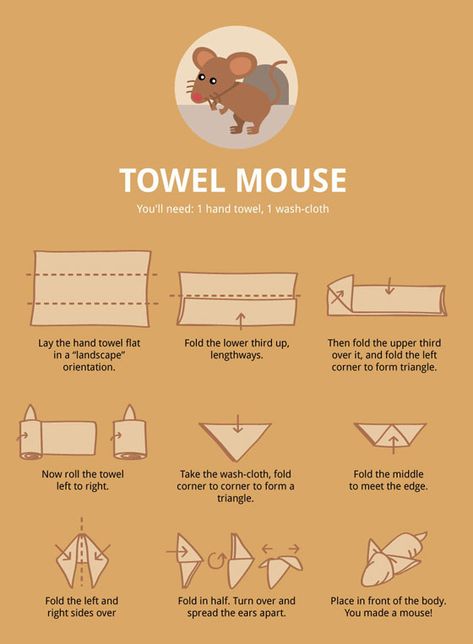 Towel Animal Folding Infographic: Ultimate Guide to Create Your Own Towel Animal Elephant Towel, Washcloth Animals, Towel Origami, Washcloth Crafts, Glamour Interiors, Folding Towels, Gothic Glamour, Towel Cakes, Towel Animals