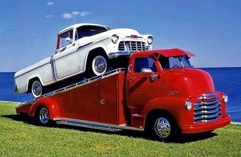 56 Cameo on a 48 Cab over Coe Trucks, Car Hauler, Vintage Automobiles, Cab Over, Truck Yeah, Chevy Pickups, Old Car, Chevrolet Trucks, Us Cars