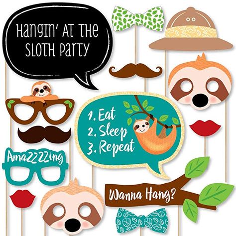 Baby Shower Photo Booth Props, Birthday Party Photo Booth, Funny Photo Booth, Baby Shower Themes Neutral, Diy Photo Booth Props, Party Photo Booth Props, Sloth Birthday, Boy Birthday Decorations, Baby Shower Photo Booth