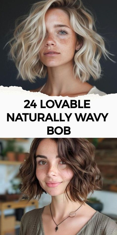 Check out 24 chic naturally wavy bob styles that will make you fall in love with your waves all over again, each offering a distinct and fashionable look. Lob With Curtain Bangs Wavy Hair, Bob With Natural Waves, Above The Shoulder Bob With Layers, Short And Wavy Haircuts, Wavy Bob Highlights, Wavy Lob With Layers, Inverted Wavy Bob Hairstyles, Big Wavy Curls Medium Lengths, Shaggy Bob For Fine Wavy Hair