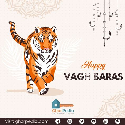 GharPedia wishes you a Happy Vagh Baras! 🐅 ✨ Vagh Baras Rangoli, Diwali Poster, Rangoli Designs Simple Diwali, Dont Touch My Phone Wallpaper, Diwali Rangoli, 15 August, Diwali Festival, Baby Album, Flower Phone Wallpaper