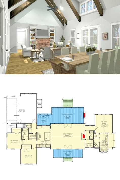 4-bedroom, 2-story exclusive farmhouse plan for a wide lot with bonus room. Shown is the boho farmhouse great room. This home plan comes with a galley of its farmhouse interior. Have a look @homestratos for more beautiful luxury farmhouse plans, the best farmhouse house plans, and 2000 sq ft house plans. This blueprint layout if available at Architectural Designs. Single Story 2000 Sq Ft House Plans, 3 Bedroom 2000 Sq Ft House Plans, 15000 Sq Ft House Plans, Open Floor Plan 2000 Sq Ft, 2000sq Ft House Plans 2 Story, House Plan Under 2000 Sq Ft, 2700 Sq Ft House Plans 2 Story, 2000 Sq Ft House Plans 4 Bedroom, Farmhouse Plans Under 2000 Sq Ft