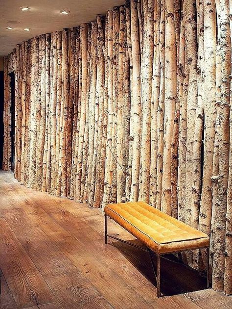 Birch wall Rustic Hallway, Montana Ranch, Plywood Walls, Into The Wood, Mountain Living, Birch Trees, Into The Woods, Tree Wall, Design Case