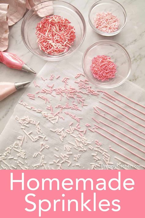 These EASY homemade sprinkles are fun to make, only need a few ingredients to make, and are guaranteed to be the best tasting sprinkles you've ever had. Homemade Sprinkles Recipe, Homemade Sprinkles, Diy Sprinkles, Sprinkles Recipe, Preppy Kitchen, Candy Sprinkles, Gel Food Coloring, Mini Donuts, Cake Frosting