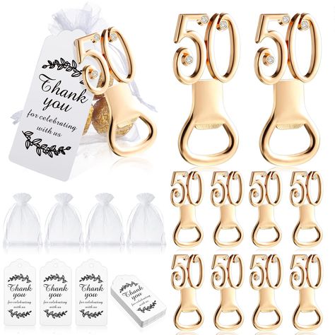 PRICES MAY VARY. Package Contents: you will receive 50 pieces of 50th birthday bottle openers, 50 pieces of birthday organza bags with jute twine, and 50 pieces of thank you tags for favors; Sufficient quantities and beautifully crafted can satisfy your various party favors needs, leaving a deep impression to families and friends Reliable Quality: this 50th golden bottle opener is made of quality metal alloy material, strong and good rust resistance, long term preservation, smooth surface and we 50 Wedding Anniversary Party Favors, 50th Wedding Anniversary Favors, Thank You Tags For Favors, 50th Party Favors, 50th Birthday Favors, Wedding Anniversary Party Favors, 50th Birthday Party Favors, Anniversary Party Favors, 50th Wedding Anniversary Party