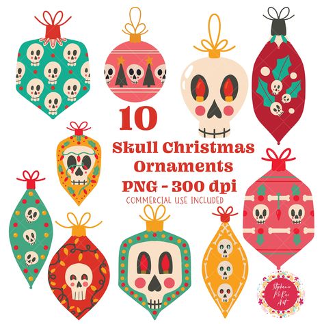 Christmas Skulls, Christmas Skull, Spooky Christmas, Christmas Ornament Template, Scary Christmas, Ornament Template, Procreate Ipad Art, Creepy Christmas, Halloween Trees