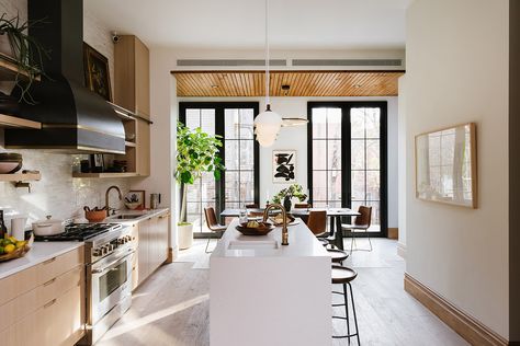 Brownstone Interiors, Adrian Grenier, Brooklyn Townhouse, Parlor Floor, Surface Light, Brooklyn Brownstone, Counter Seating, Eco Friendly Home, Apartment Garden