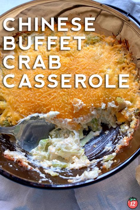 This creamy, crunchy, cheesy crab casserole is a mainstay at many Chinese Buffet Resturants Cheesy Crab Casserole, Chinese Buffet Crab Casserole Recipe, Crab Bake, Crab Casserole, Seafood Casserole Recipes, Tomatoes Recipes, Chinese Buffet, 12 Tomatoes Recipes, Seafood Gumbo