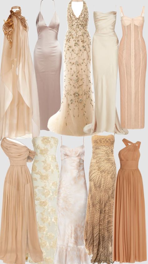 Champagne bridesmaids dresses 🥂 Tan Bridesmaid Dresses, Mix Match Bridesmaids, Peach Bridesmaid Dresses, Champagne Bridesmaid, Champagne Bridesmaid Dresses, Guest Attire, Prom Dress Inspiration, Wedding Attire Guest, Cute Wedding Ideas