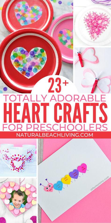 23  Best Heart Crafts for Preschoolers - Natural Beach Living Preschool Heart Crafts, Heart Crafts For Preschoolers, Heart Crafts Preschool, Heart Crafts Kids, Preschoolers Crafts, Preschool Valentine Cards, Preschool Valentines Activities, Preschool Valentine Crafts, Heart Art Projects