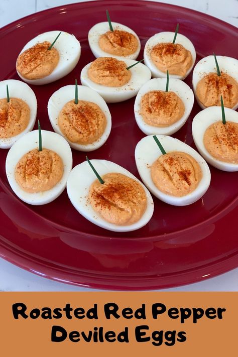 A fun recipe for the pumpkin season! Deviled eggs with roasted red peppers added to the yoke mixture, along with a little paprika. Decorated to look like a pumpkin, and tastes super good! Enjoy! Roasted Red Pepper Deviled Eggs, Healthy Broth, Turkey Bone Broth, Pumpkin Deviled Eggs, Deviled Eggs Recipe Easy, How To Cook Artichoke, Best Appetizer Recipes, Deviled Eggs Recipe, Easy Meal Plans