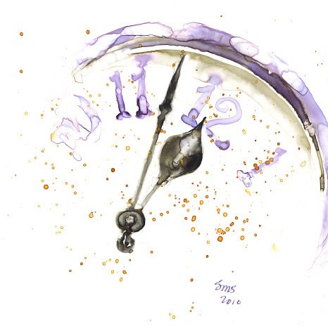 Watercolor New Year Card, New Years Watercolor, Happy New Year Painting, Happy New Year Watercolor, New Year Drawing Ideas, Happy New Year Art, Watercolor Clock, New Year Watercolor, Watch Painting