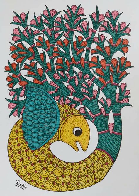 Gond Art Fish, Madhubani Paintings Peacock, Gond Art, Gond Painting, Kerala Mural Painting, Buddha Art Painting, Art Fish, Indian Painting, Historical Painting