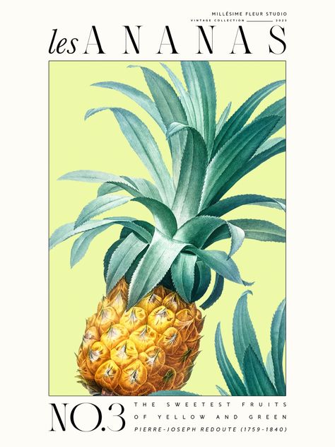 Pineapple Aesthetic, Vintage Food Labels, French Translation, Pineapple Wall Art, Pineapple Yellow, Pineapple Party, Fruit Market, Pineapple Parties, French Poster