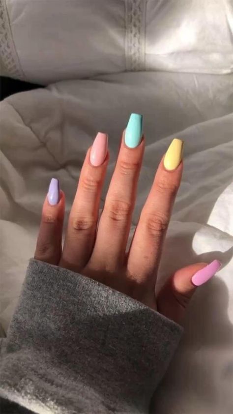 Colorful Nails, Disney Nails, Ballerina Nails, Summer Acrylic Nails, Easter Nails, Rainbow Nails, Acrylic Nails Coffin, Orange Nails, Accent Nails