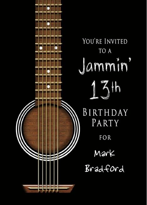 Birthday Party Invitation,Jammin, 13th, Acoustic Guitar, Insert Name card Music Invitation Card, Invitation Design Birthday, Music Birthday Invitation, Music Party Invitations, Mark Birthday, Origami Basket, Music Birthday Party, Rock And Roll Birthday, Text Artist