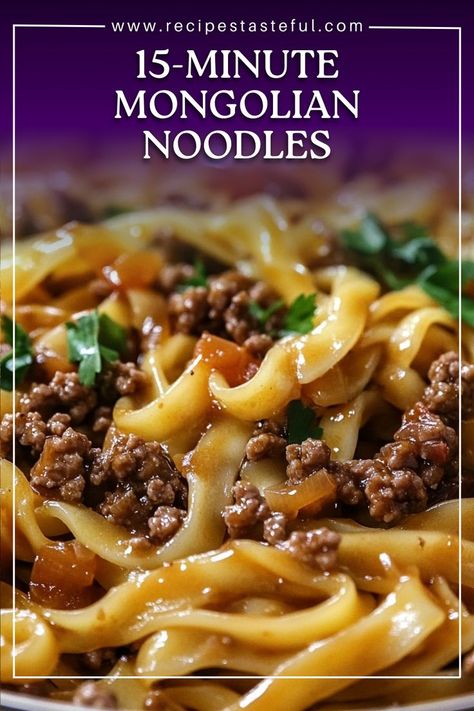 Quick and easy, these 15-minute Mongolian Noodles with Ground Beef are a delicious weeknight meal. Featuring a savory sauce with a hint of sweetness, they are perfect for busy evenings and will satisfy the whole family. Noodles With Ground Beef, Mongolian Noodles, Spinach Mushroom Pasta, Udon Noodles Recipe, Asian Noodle Recipes, Asian Beef, Skillet Pasta, Beef Noodle Soup, Quick Meal