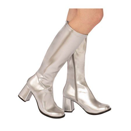 Adult GoGo Boot Silver Halloween Costume Accessory Gogo Halloween Costume, Walmart Halloween Costumes, Gogo Costume, Disco Boots, Halloween Costume Boots, White Gogo Boots, Captain Costume, Silver Costume, Go Go Boots