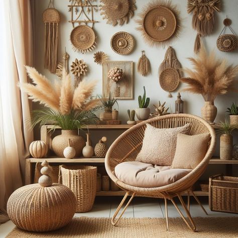 Natural Textures: Boho Vibe with Wicker Furniture Rattan Furniture Living Room, Boho Seating, Small Space Furniture, Boho Decor Ideas, Earthy Home Decor, Earthy Home, Wicker Decor, Free Spirit Style, Textures And Patterns