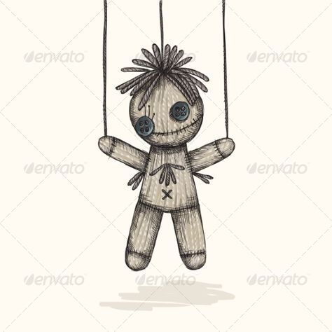 Spooky Voodoo Doll in a Sketch Style Voodoo Doll Drawing Cute, Voodoo Doll Illustration, Doll Design Sketch, Voodoo Doll Tattoo Ideas, Voodoo Doll Tattoo Creepy, Spooky Art Drawing, Voodoo Doll Drawing, Spooky Sketches, Doll Sketch