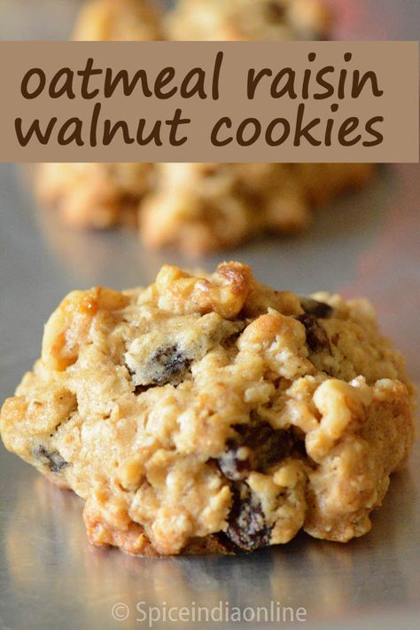 Oatmeal Raisin Walnut Cookies — Spiceindiaonline Oatmeal Raisin Walnut Cookies, Raisin Walnut Cookies, Easy Oatmeal Raisin Cookies, Walnut Chocolate Chip Cookies, Best Oatmeal Raisin Cookies, Cookie Recipes Oatmeal Raisin, Oatmeal Raisin Cookies Chewy, Christmas Baking Recipes, Oatmeal Cookies Chewy