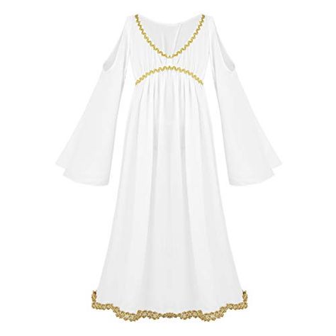 Freebily Kids Girls Greek Goddess Costume Halloween Aphrodite Athene Dress Up Long Sleeve Party Dress White 8-10 Best Halloween Costumes & Dresses USA Greek Goddess Costume Kids, Girls Greek Goddess Costume, Greek Goddess Costume Halloween, Athena Costume, Goddess Halloween Costume, Toga Dress, Greek Costume, Grecian Dress, Halloween Party Dress