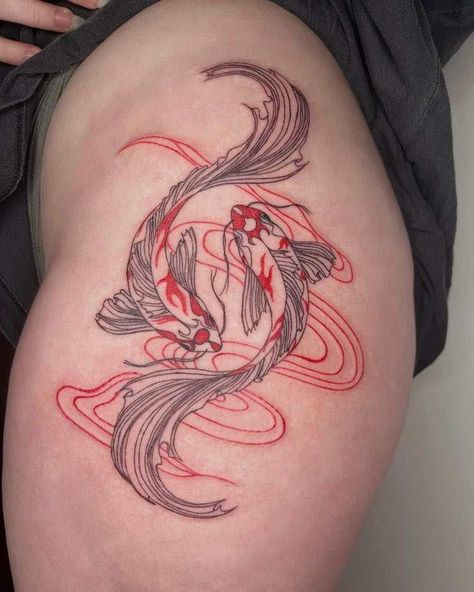 Red Tattoo Ideas, Koi Tattoo Design, Simple Tattoos For Women, Red Tattoo, Koi Tattoo, Hip Tattoos Women, Koi Fish Tattoo, Tattoos For Black Skin, Red Ink Tattoos