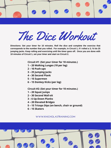 Fun Workout Ideas At Home, Dice Workout Fitness, Birthday Workout Ideas, Uno Workout, Workout Games For Adults, Dice Workout, Workout Dice, Fun Workout Ideas, Cheer Warmups