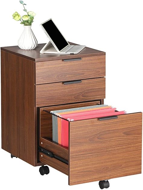 Amazon.com : JJS 3 Drawer Rolling Wood File Cabinet with Locking Wheels, Home Office Portable Vertical Mobile Wooden Storage Filing Cabinet for A4 or Letter Size, Brown : Office Products Wood File Cabinet, Brown Office, Wood File, Wooden Cabinets, Wooden Storage, File Cabinet, 3 Drawer, Office Products, Letter Size