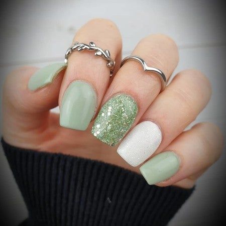 Eucalyptus Nails Design, Cute Nail Designs Dip Powder, End Of Summer Nails Color Dip, Nail Dip Inspiration, Eucalyptus Nail Color, Green Powder Dip Nails, Nails For Ireland Trip, Powder Manicure Ideas, Multicolor Dip Powder Nails