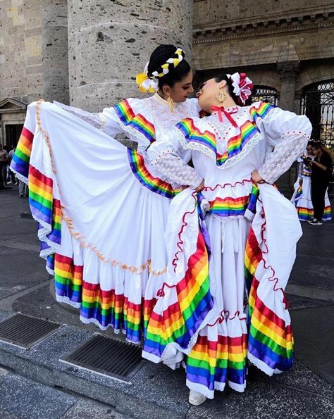 Jalisco Dress, Folklorico Dresses, Rainbow Ribbons, Ballet Folklorico, Hispanic Culture, My Culture, Mexican Culture, Mexican Art, Culture Art