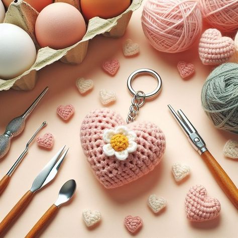 Crochet Heart Keychain Free Pattern Crochet Heart Amigurumi, Crochet Heart Keychain, Heart Amigurumi, Crochet Star Patterns, Crochet Angel, Keychain Crochet, 4mm Crochet Hook, Crochet Keychain Pattern, Crochet Stars